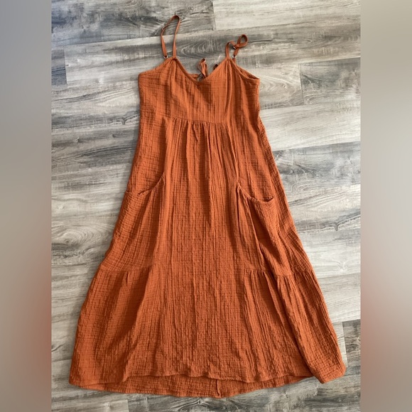 Zara burnt orange rust midi sundress with pockets - Picture 2 of 4